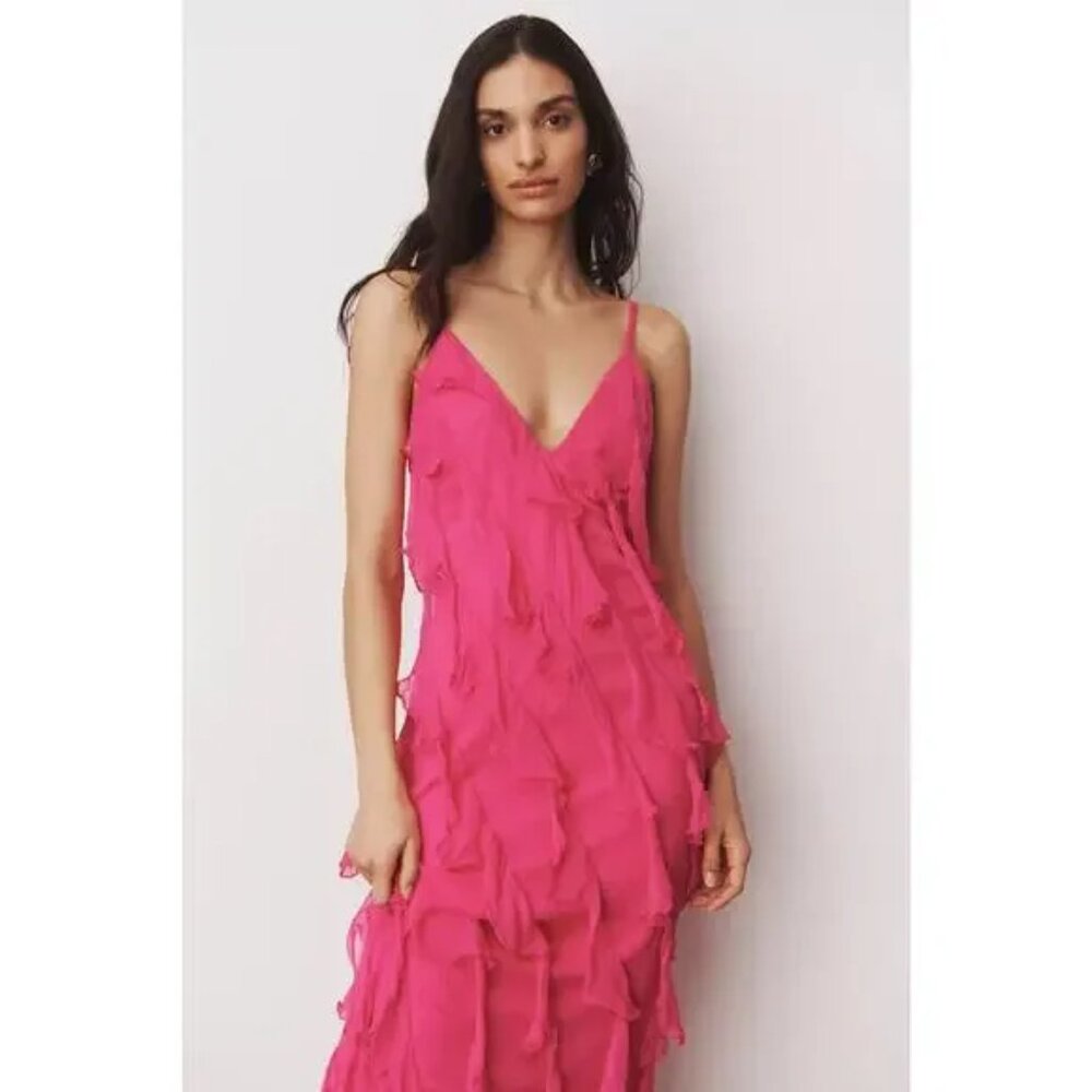 Anthropologie Bias-Cut Ruffled Midi Dress – Pink  (NWT)